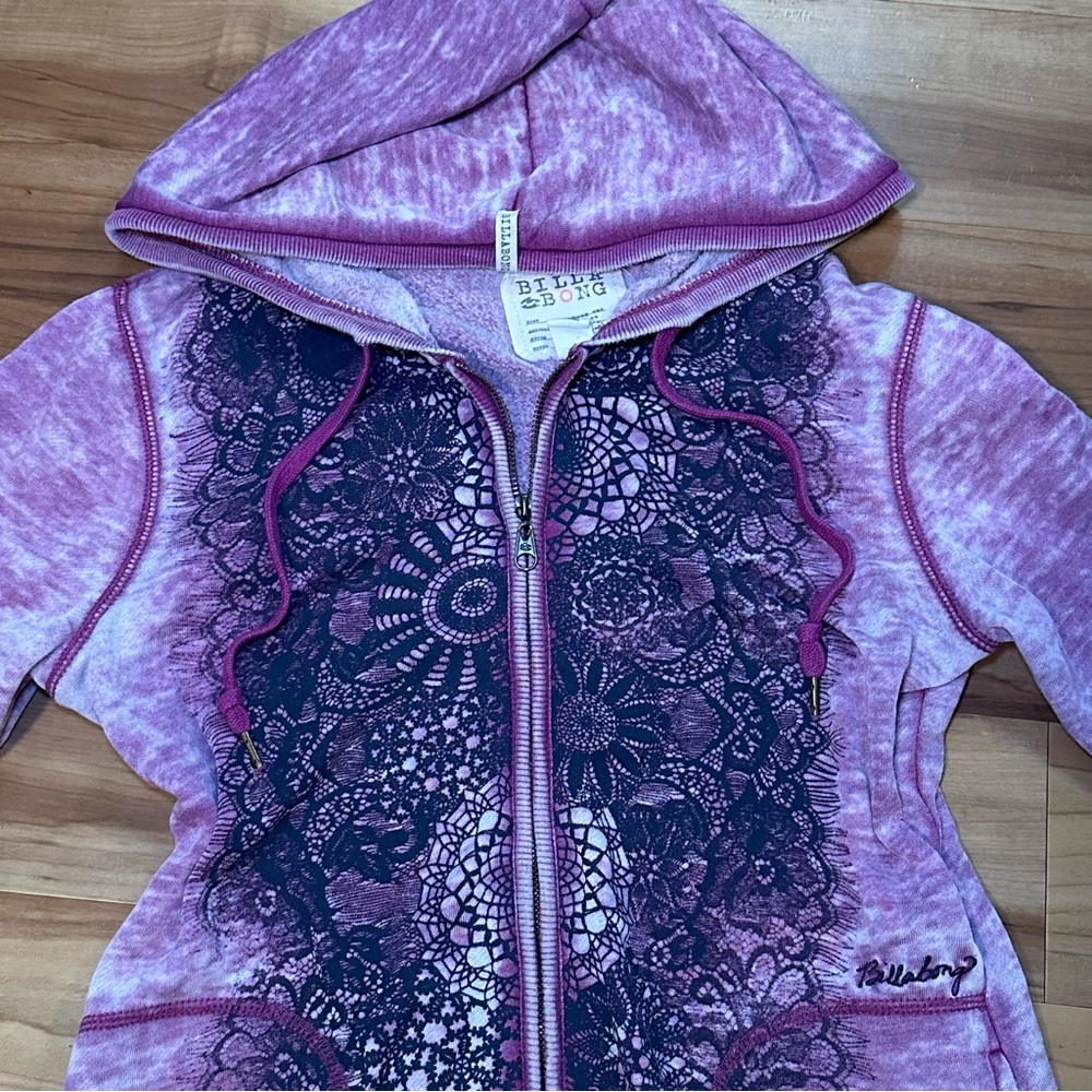 Billabong Vintage Y2K Purple Lace Geometric Burnout Hoodie - Picture 2 of 16